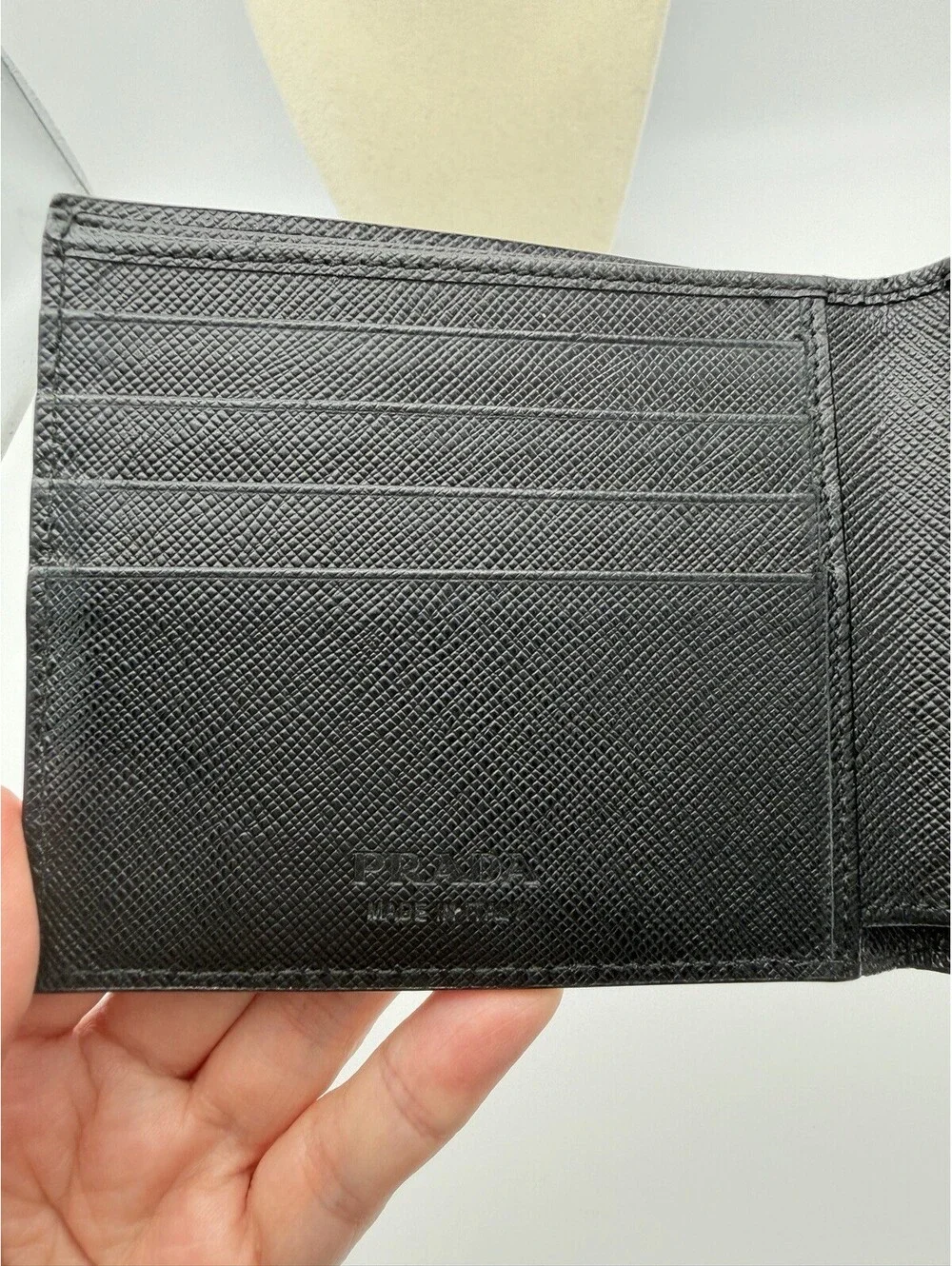 Authentic Prada Saffiano Men's Bi-Fold Wallet Black Leather Missing Letter